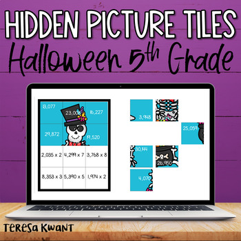 Preview of Hidden Picture Tiles Halloween Math Activity 5th Grade | Distance Learning