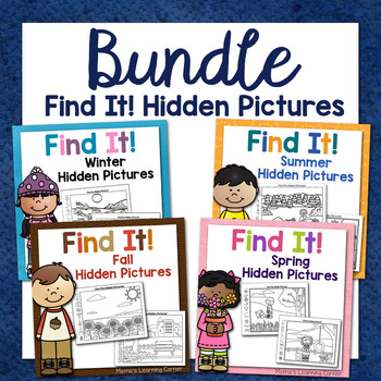 Preview of Hidden Picture Worksheets BUNDLE for Winter, Spring, Summer, Fall