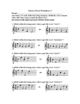 Preview of Hidden Word Worksheet Two, Treble Clef