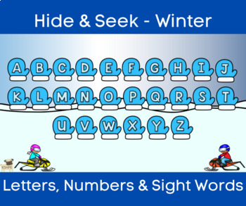 Preview of Hide And Seek Winter Game! Letters, Numbers, Sight Words, Google Slides!