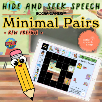 Preview of Free r/w Minimal Pairs Hide & Seek Speech - School Theme - Boom Cards™ & PPT