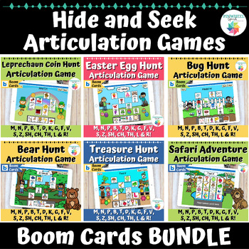 Preview of Hide and Seek Articulation Games Boom Cards Bundle of 6 games for Speech Therapy