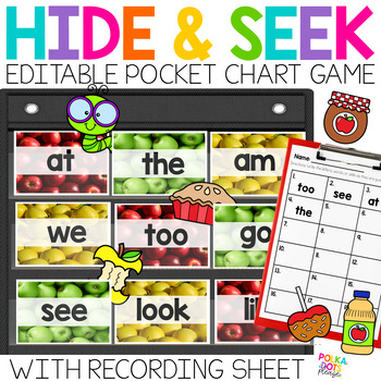 Preview of Apple Activity | HIDE AND SEEK Pocket Chart Sight Word Game with Editable Cards