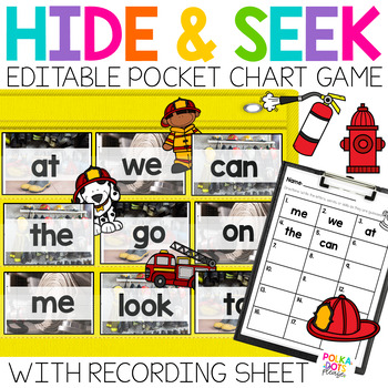 Preview of Fire Safety Week Activity | HIDE AND SEEK Pocket Chart Game with Editable Cards