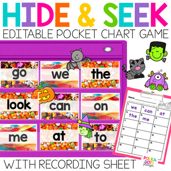 Preview of Halloween Activity |  HIDE AND SEEK Pocket Chart Game with Editable Cards