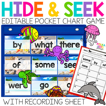 Preview of Ocean Animals Activity | HIDE AND SEEK Pocket Chart Game with Editable Cards