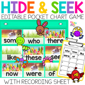 Preview of Spring Activity | HIDE AND SEEK Pocket Chart Game with Editable Cards