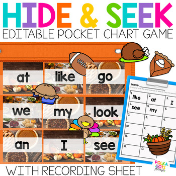 Preview of Thanksgiving Activity | HIDE AND SEEK Pocket Chart Game with Editable Cards