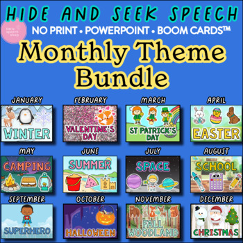 Preview of Hide and Seek Speech Articulation Game - Monthly Theme Bundle PPT & Boom Cards™