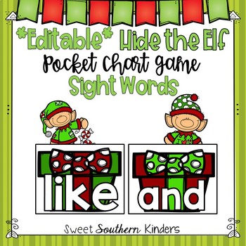 Preview of Hide the Elf Pocket Chart Game: Sight Word Edition *Editable*