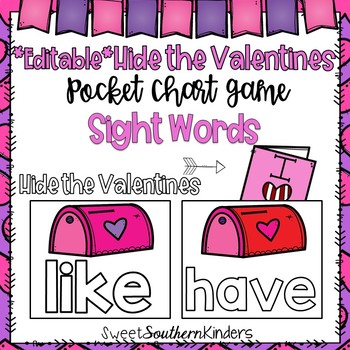 Preview of Hide the Valentines Pocket Chart Game Sight Word Edition *Editable*