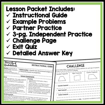 hierarchy of quadrilaterals lesson packet 5th grade quadrilateral