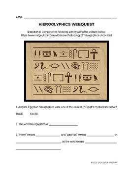 Preview of Hieroglyphics Webquest with Key