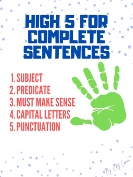 Preview of High 5 for complete sentences
