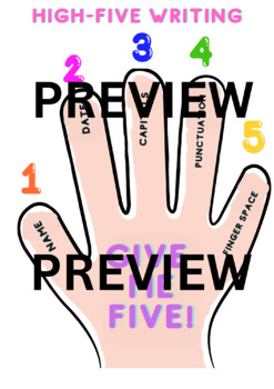 Preview of High Five Finger Writing Rubric or Anchor Chart