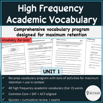 Preview of High Frequency Academic Vocabulary Activities & Assessments - Unit 1