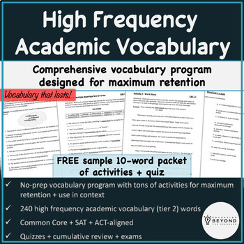 Preview of High Frequency Academic Vocabulary Activities & Assessments - 10 Word Sample