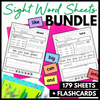 Preview of High Frequency Dolch Sight Word Practice Worksheets Kindergarten 1st 2nd Grade 