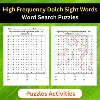 Preview of High Frequency Dolch Sight Words | Word Search Puzzles Activities - editable