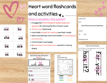 Preview of High Frequency/ Heart Words- flashcards, pre test and post test, and activities