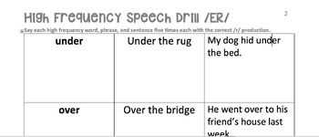 Preview of High Frequency /R/ Words for Speech/Articulation Therapy & Homework