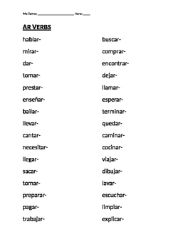High Frequency Regular Verbs Vocab List by Profe Nygaard | TPT