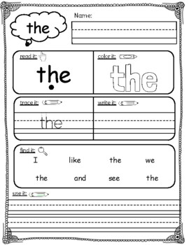 High Frequency/Sight Word Worksheets (I, like, the, etc.) by ...