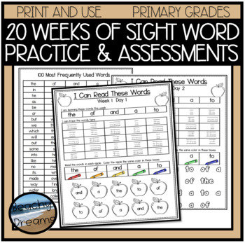 Preview of High Frequency Word Activities 20 Weeks Lessons & Assessments 