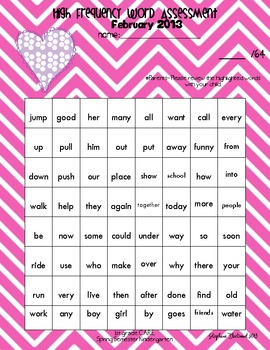 Preview of High Frequency Word Assessment- February (on level)