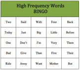 High Frequency Word Bingo