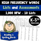 High Frequency Word Lists and Assessments 1-1000