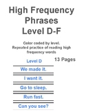 High Frequency Word Phrase Levels D-F