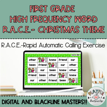 Preview of High Frequency Word R.A.C.E. | First Grade Christmas Theme | IMSE OG+ Aligned