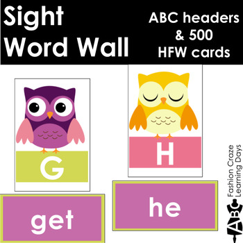 Preview of High Frequency Word Wall with 500 Words & Owl Headers