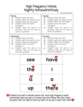 Preview of High Frequency Word Weekly Homework Aligned to Open Court Scope and Sequence