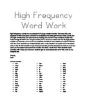 High Frequency Word Work