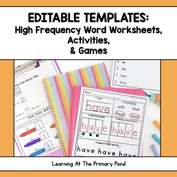 Preview of High Frequency Words Worksheets & Games BUNDLE | Editable Version