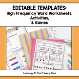 High Frequency Words Worksheets & Games BUNDLE | Editable Version