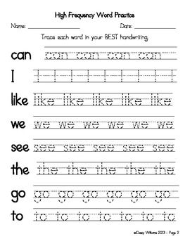 High Frequency Word and Handwriting Practice by Rocky Mountain Gal