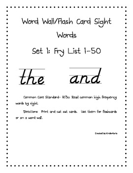 Preview of High Frequency Words 1-50 Word Wall Flash Cards: D'Nealian Font