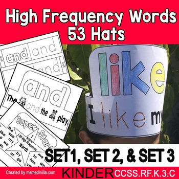 Preview of High Frequency Words Hats Kinder BUNDLE SET 1,2,3 Sight Words