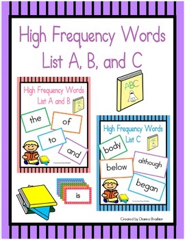 Preview of High Frequency Words (Literacy First) List A, B, and C Word Cards Bundle