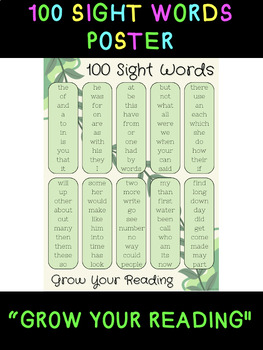 Preview of High Frequency Words Poster: Grow Your Reading - 100 Sight Words (18x24 in.)