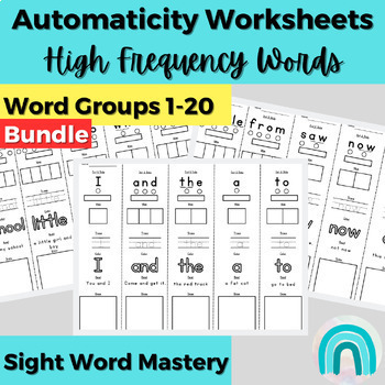 Preview of High Frequency Words Practice Sight Word Automaticity Worksheets Groups 1-20