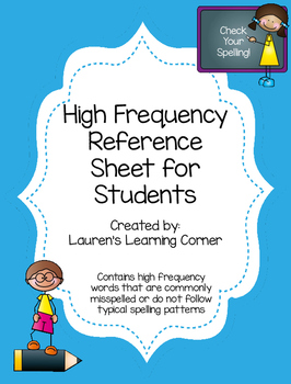 Preview of High Frequency Words Reference Sheet