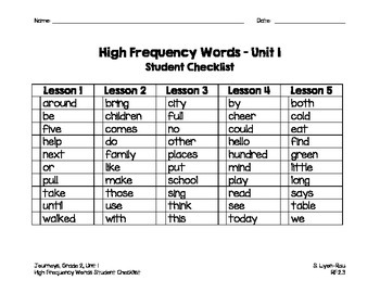 journeys grade 2 high frequency words