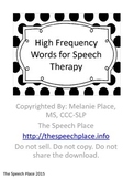High Frequency Words for Speech Therapy