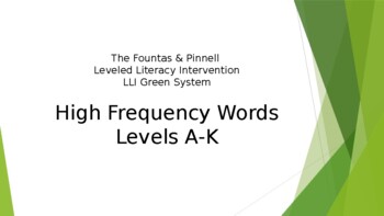 Preview of High Frequency Words for the LLI Green System