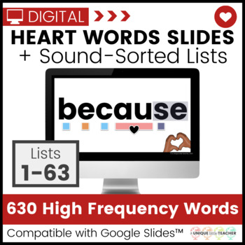 Preview of High Frequency and Heart Word Lists & Editable Slides Mapped and Sorted by Sound