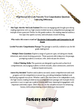 Preview of High Interest 6th Gr. Narrative Text Comprehension Questions_Wizard's Golden Key